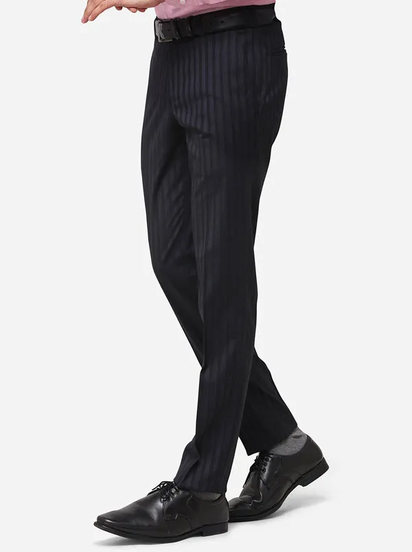 Grey Super Slim Fit Striped Formal Trouser | JadeBlue