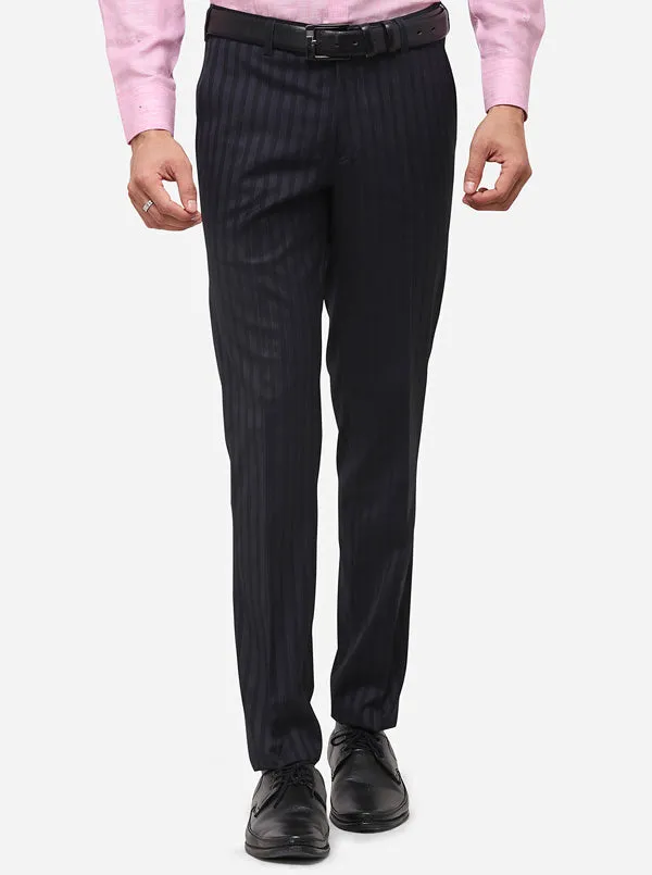 Grey Super Slim Fit Striped Formal Trouser | JadeBlue