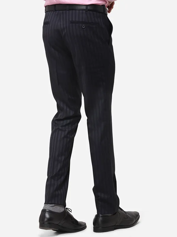 Grey Super Slim Fit Striped Formal Trouser | JadeBlue