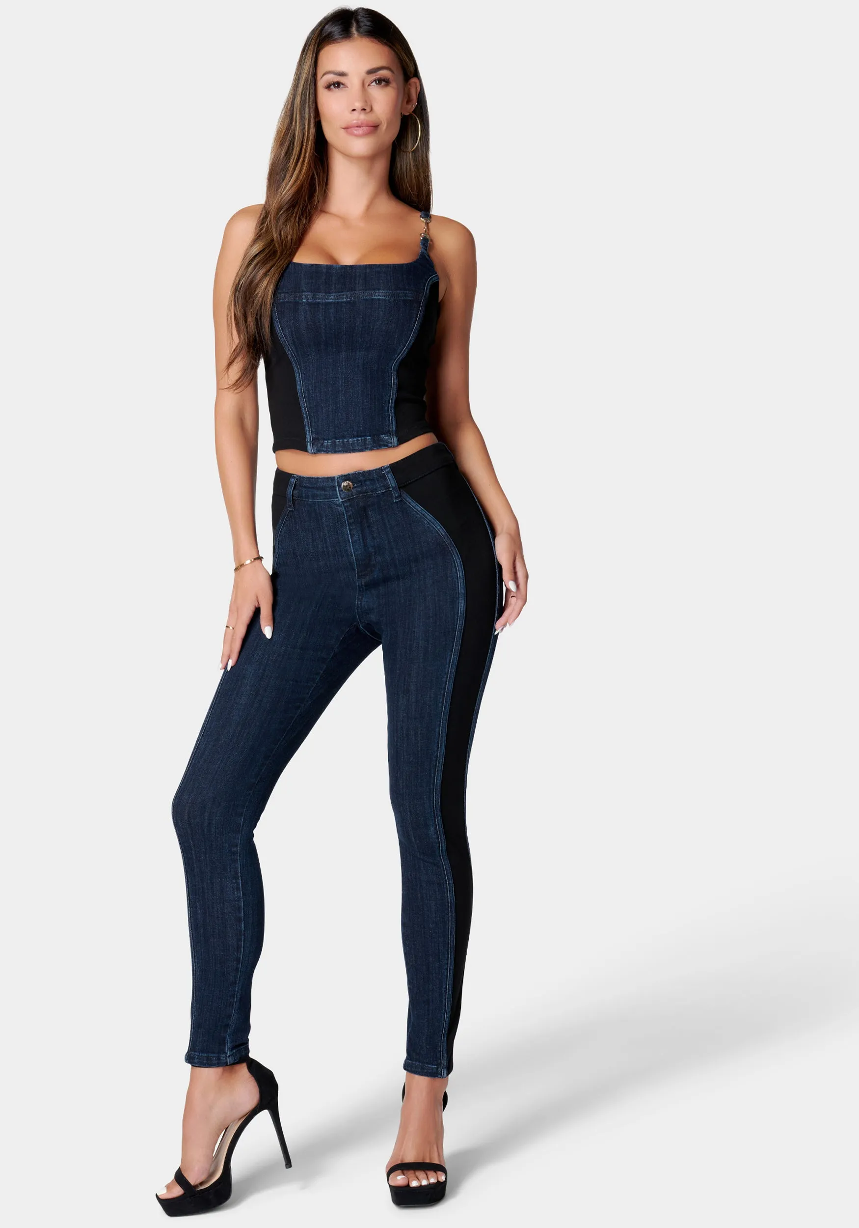 High Waist Knit Combo Skinny Jeans