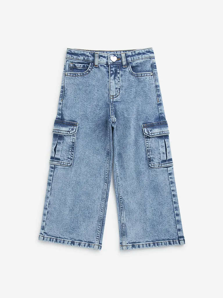 HOP Kids Blue Cargo-Style Relaxed - Fit Mid - Rise Jeans