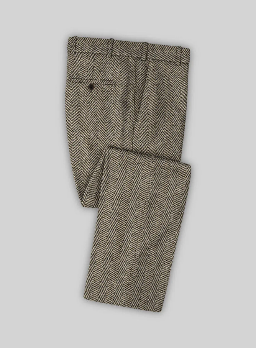 Italian Highlander Stone Beige Herringbone Tweed Pants