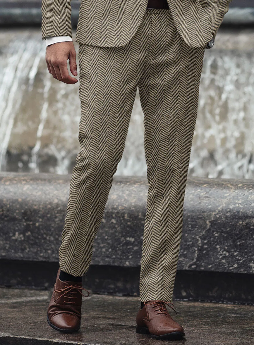 Italian Highlander Stone Beige Herringbone Tweed Pants