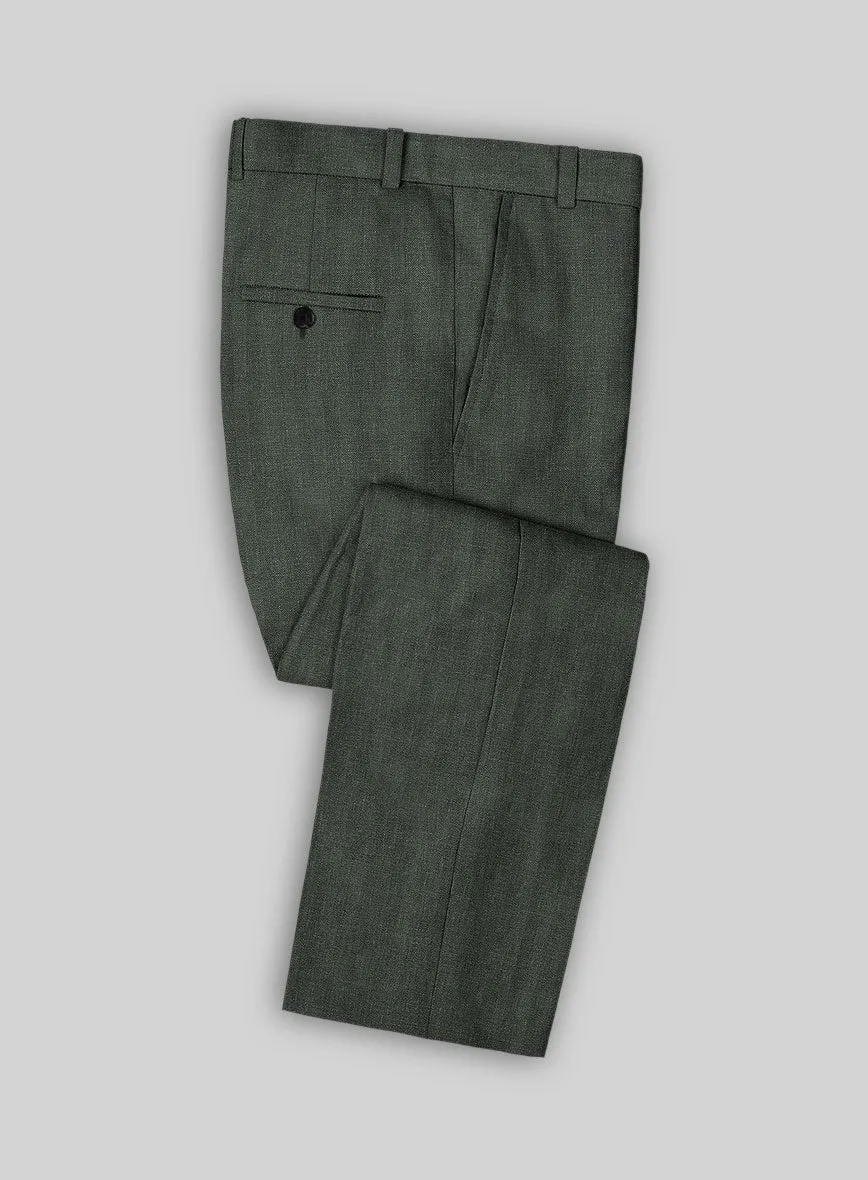 Italian Prato Olive Green Herringbone Linen Pants