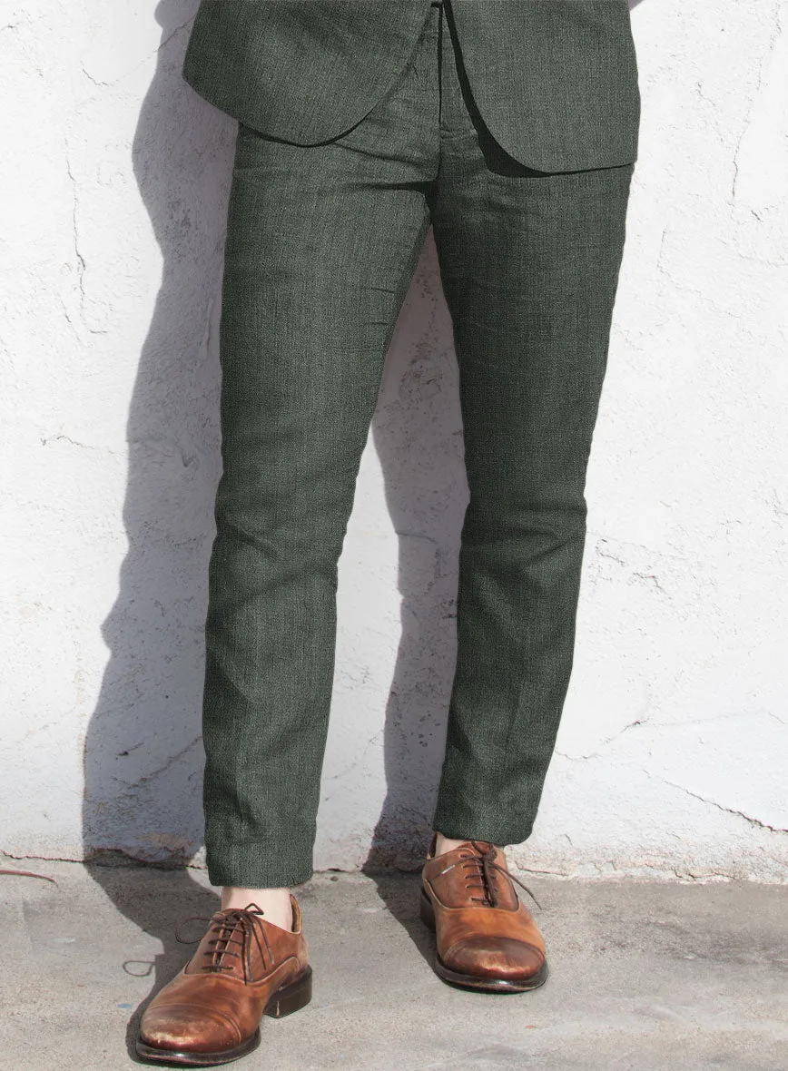 Italian Prato Olive Green Herringbone Linen Pants