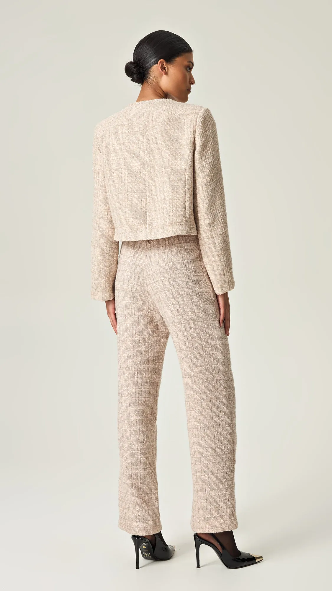 IVORY SOPHISTICATION HIGH WAISTED TWEED PANTS