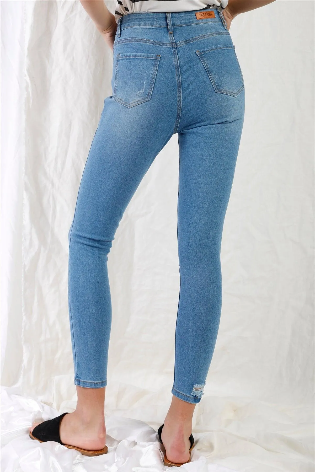 Light Blue High-Waisted With Rips Skinny Denim Jeans