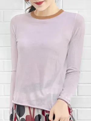 Lilac Pink Contrast Trim Merino Wool Jumper