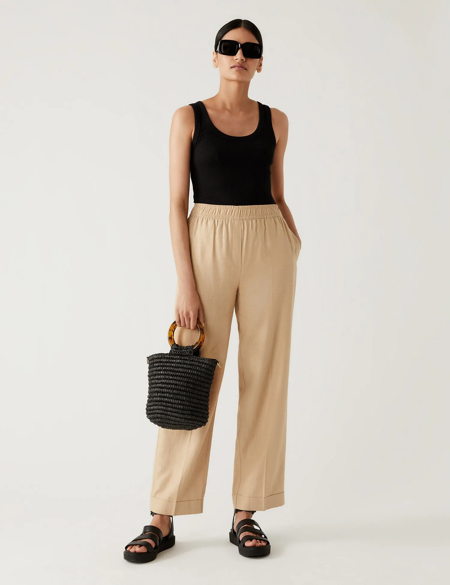 Linen Blend Relaxed Straight Trousers