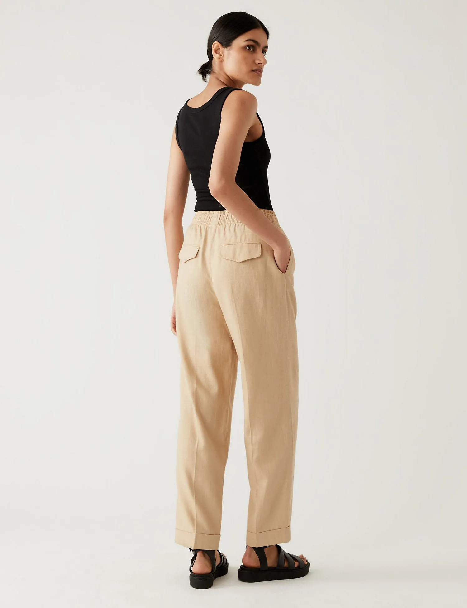 Linen Blend Relaxed Straight Trousers