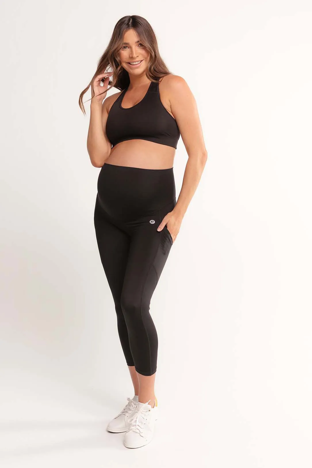 Mama Maternity Leggings With Pockets 7/8 Length - Black