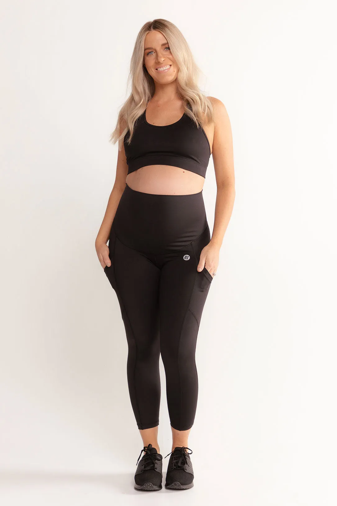 Mama Maternity Leggings With Pockets 7/8 Length - Black