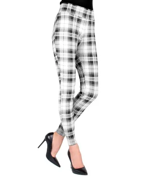 MeMoi women's tartan leggings, black and white