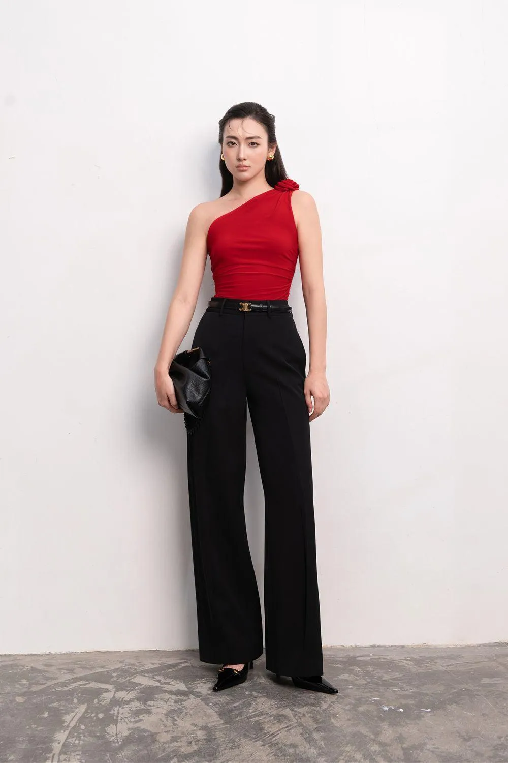 Micah Straight Wide Leg Crepe Ankle Length Pants