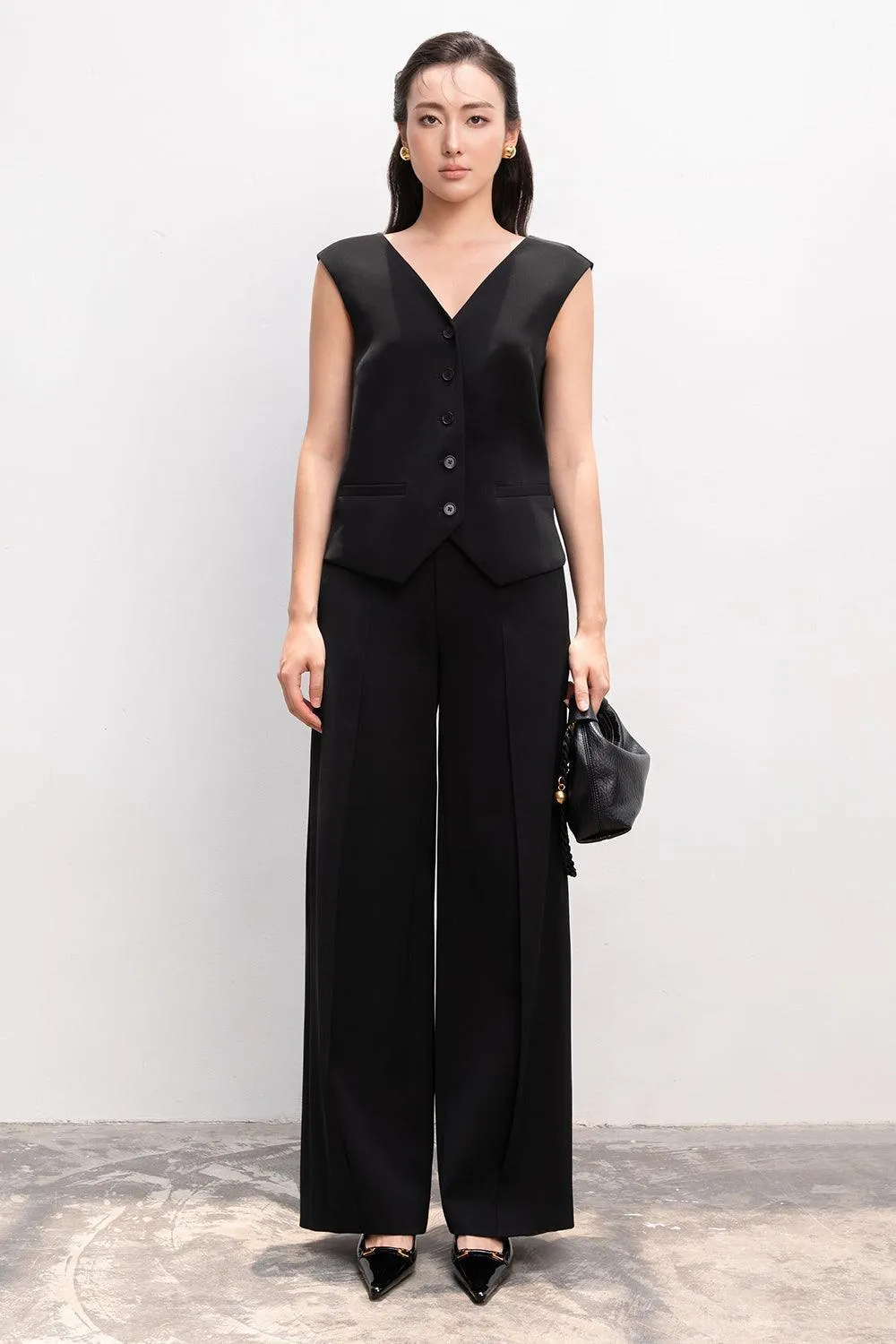 Micah Straight Wide Leg Crepe Ankle Length Pants