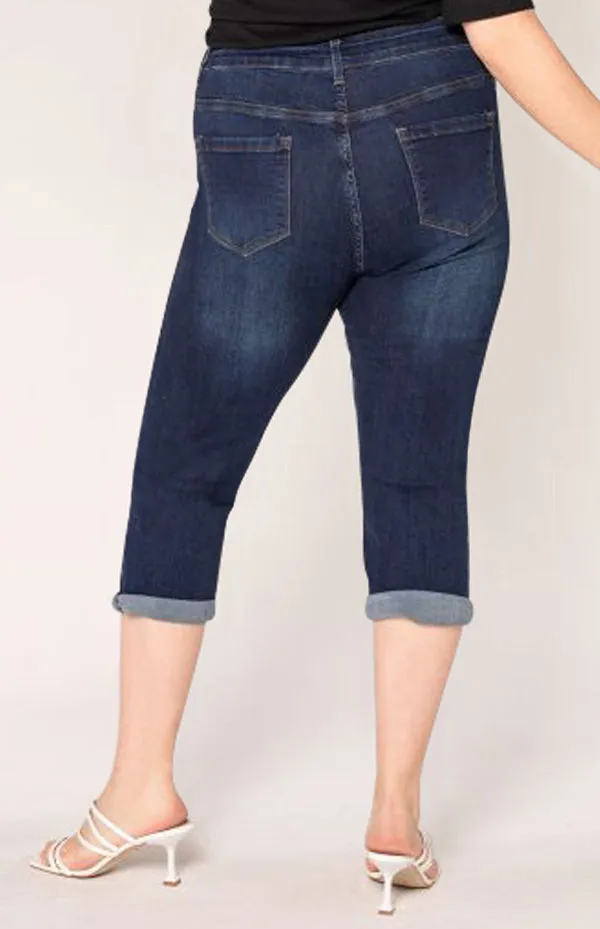 MidnightFlex High-Waist Plus Size Cropped Jeans – Dark Blue