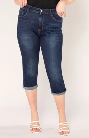 MidnightFlex High-Waist Plus Size Cropped Jeans – Dark Blue