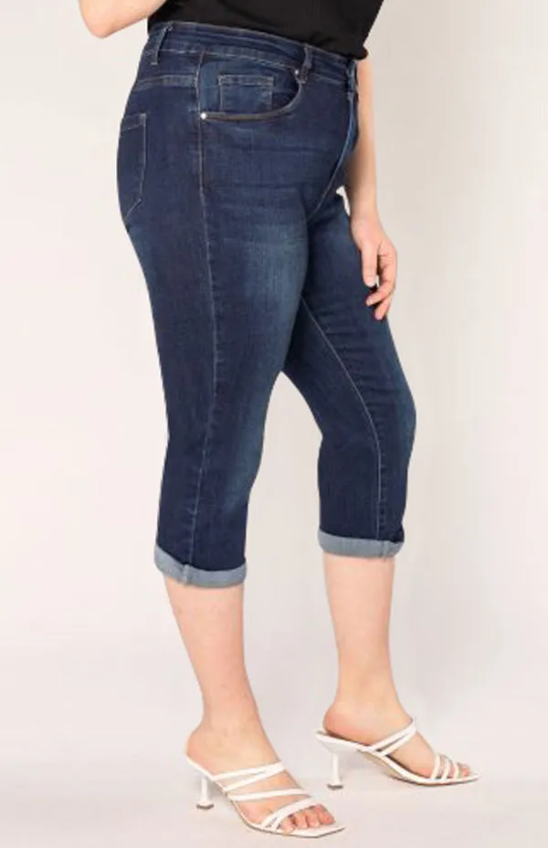 MidnightFlex High-Waist Plus Size Cropped Jeans – Dark Blue