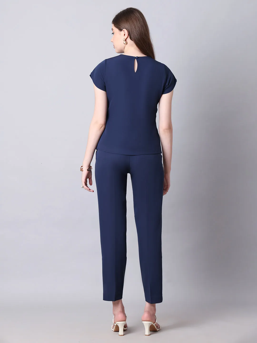 Navy Blue Blended Iconic Asymetrical Top & Straight Fit Trouser