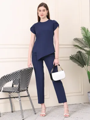 Navy Blue Blended Iconic Asymetrical Top & Straight Fit Trouser