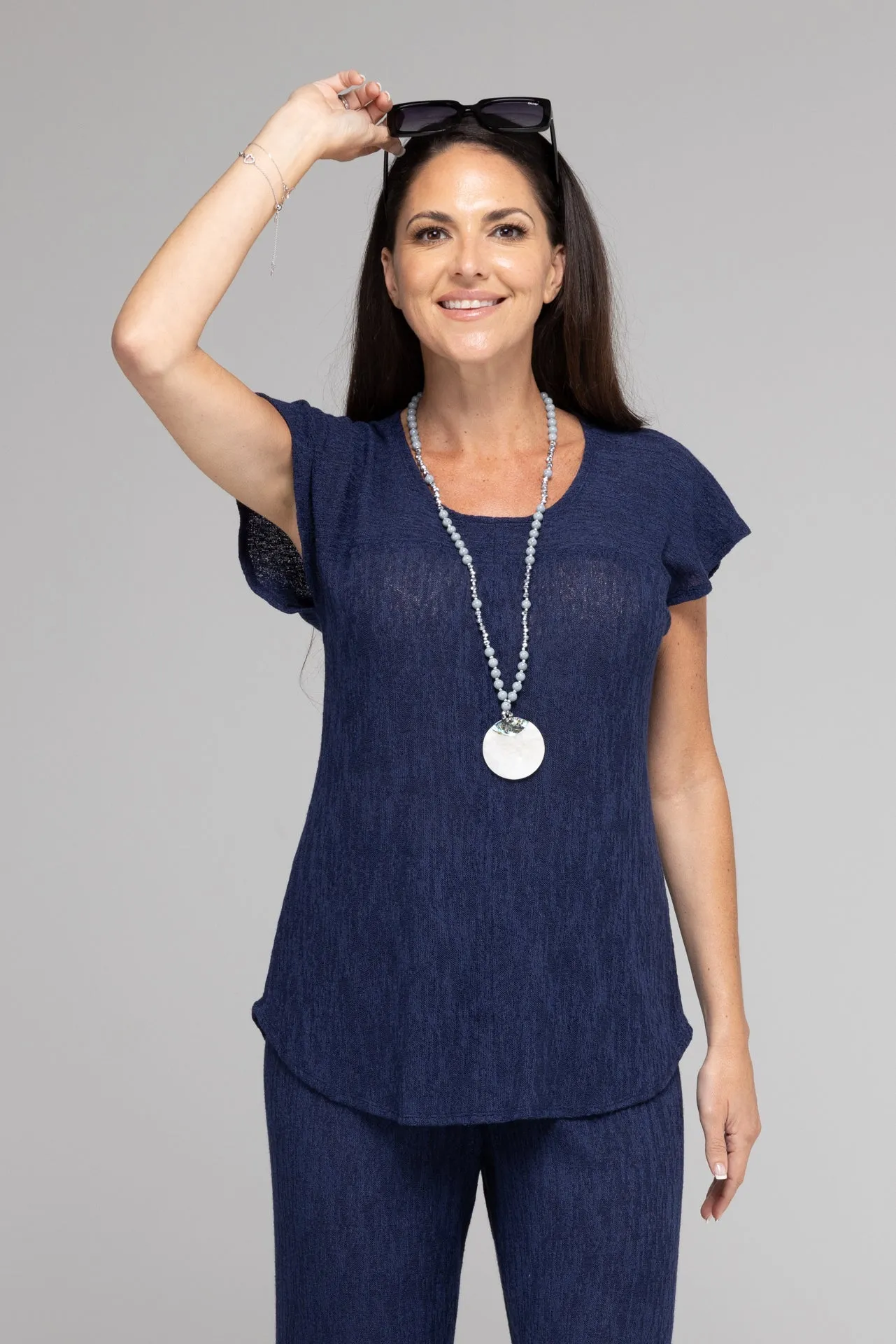 Navy Haven Poly/Rayon Knit Feature Stitched Top