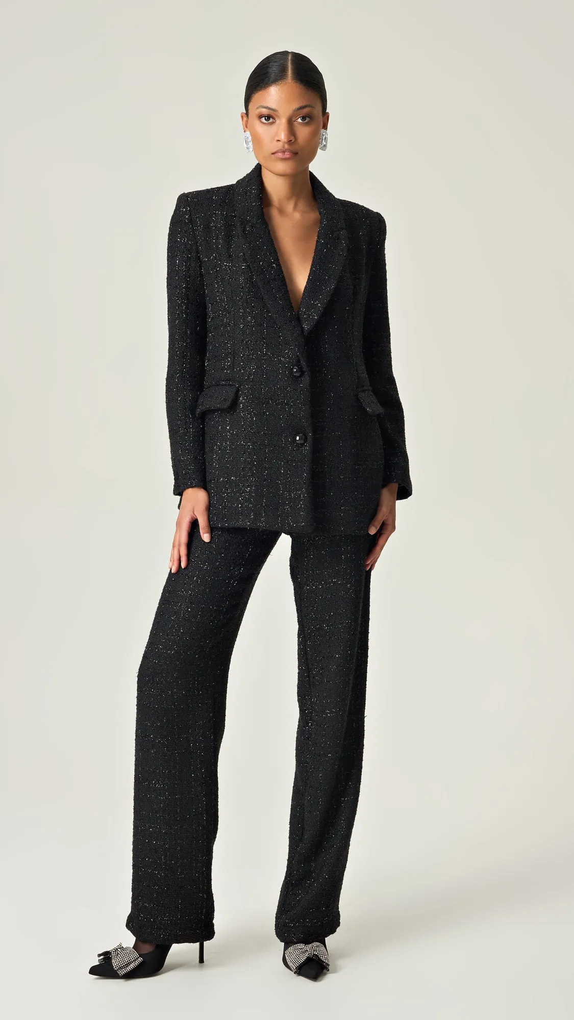 NOIR SOPHISTICATION HIGH WAISTED TWEED PANTS