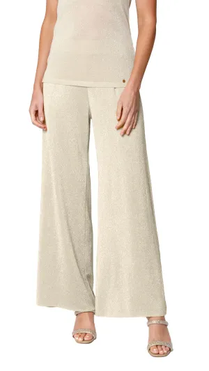 Paola Wide Leg Shimmery Pant - Gold Beige