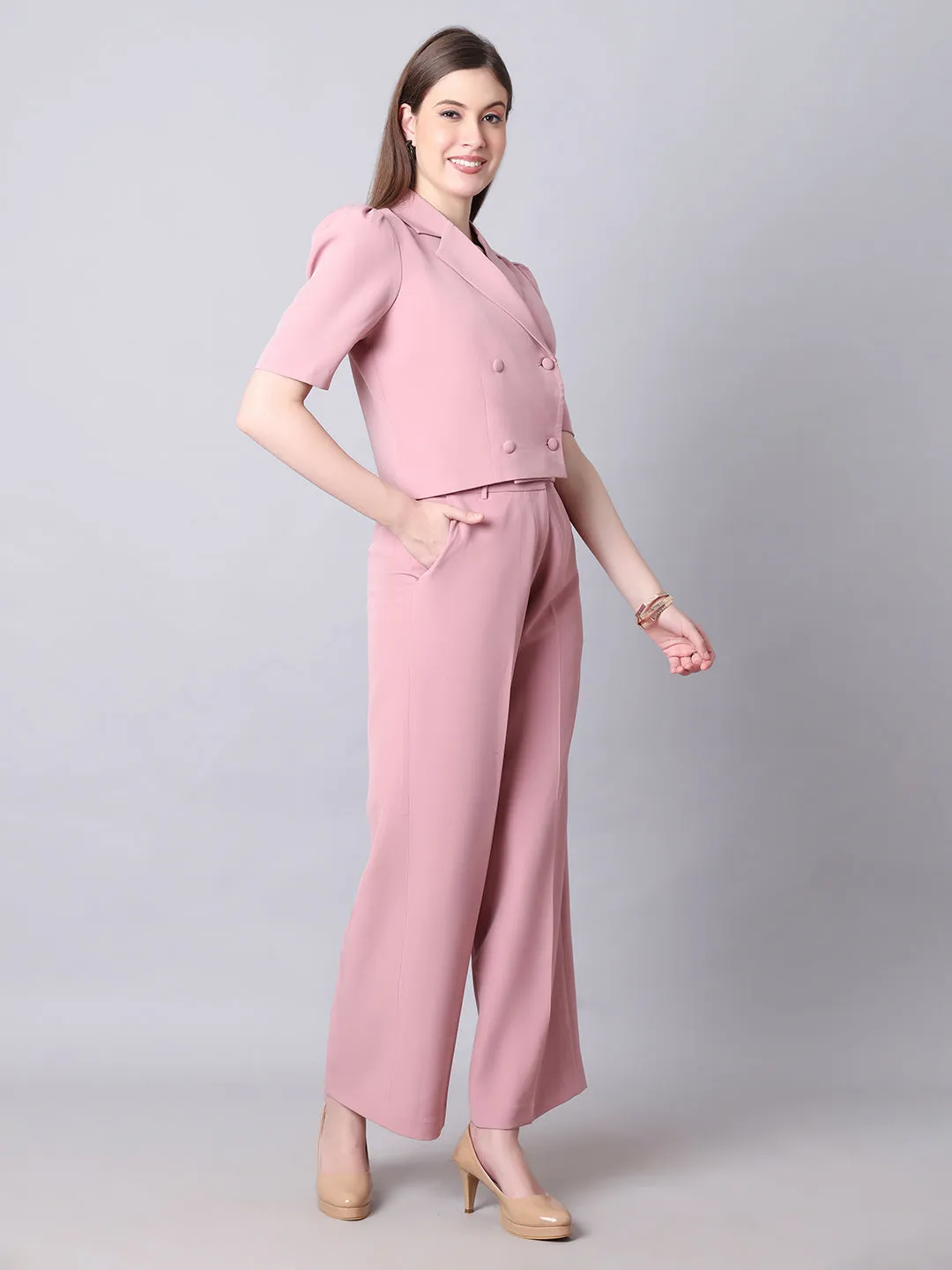 Pink Blended Fierce & Fabulous Crop Blazer & Wide Leg Trouser