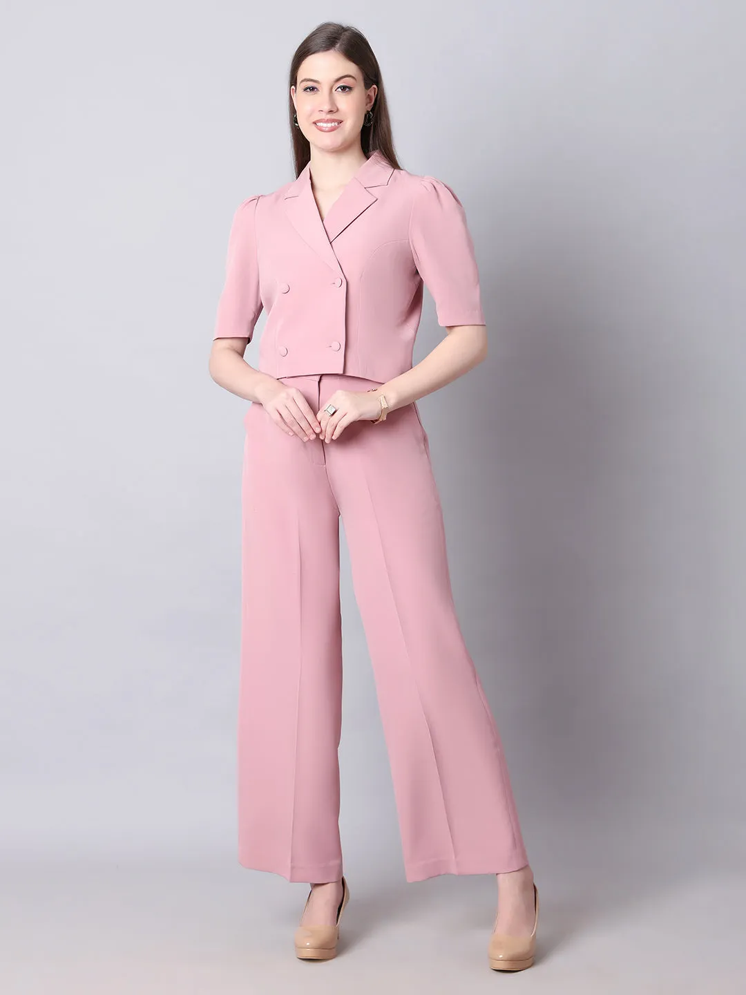 Pink Blended Fierce & Fabulous Crop Blazer & Wide Leg Trouser