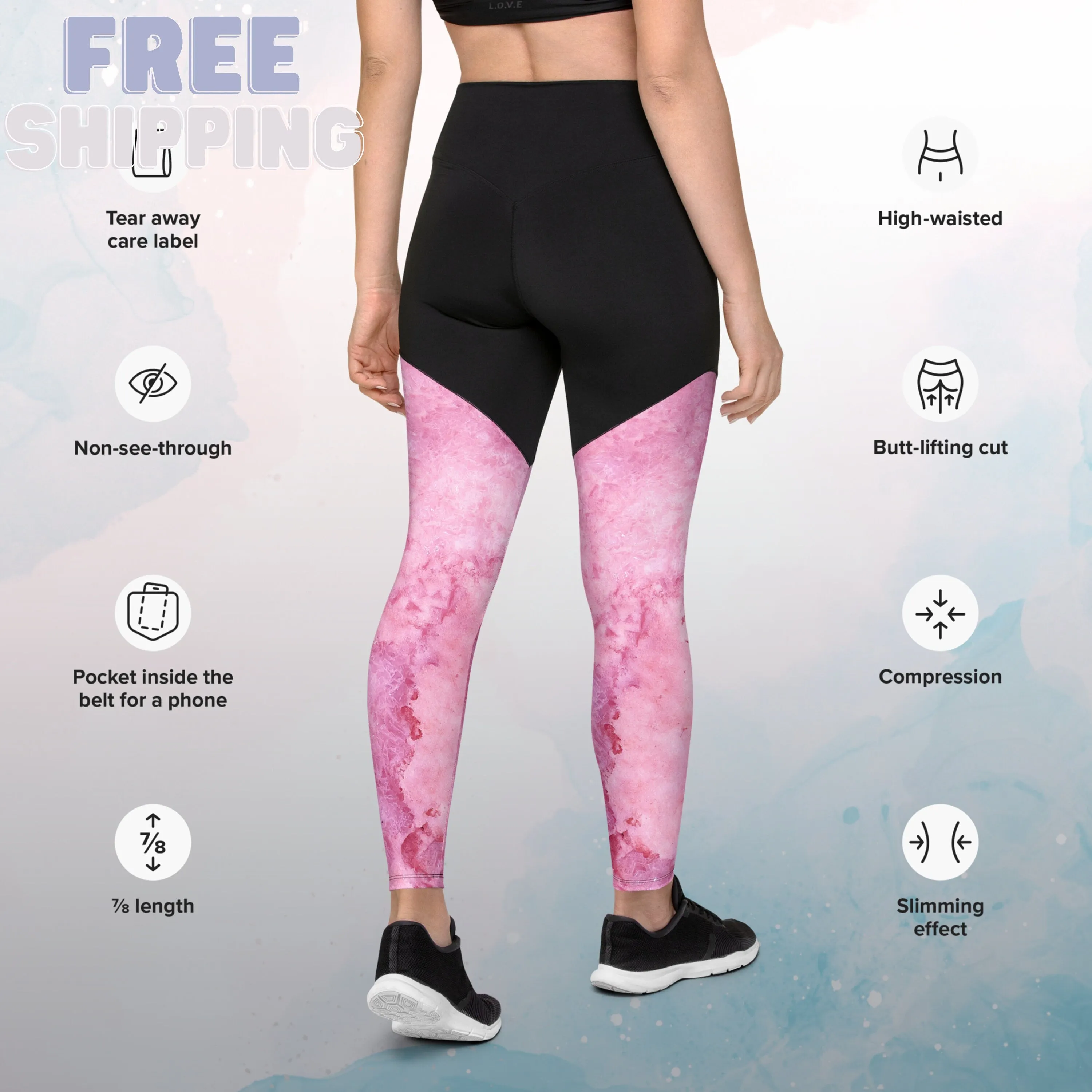 Pink Tie Dye Print Womens Compression Sports Leggings Gym Gift