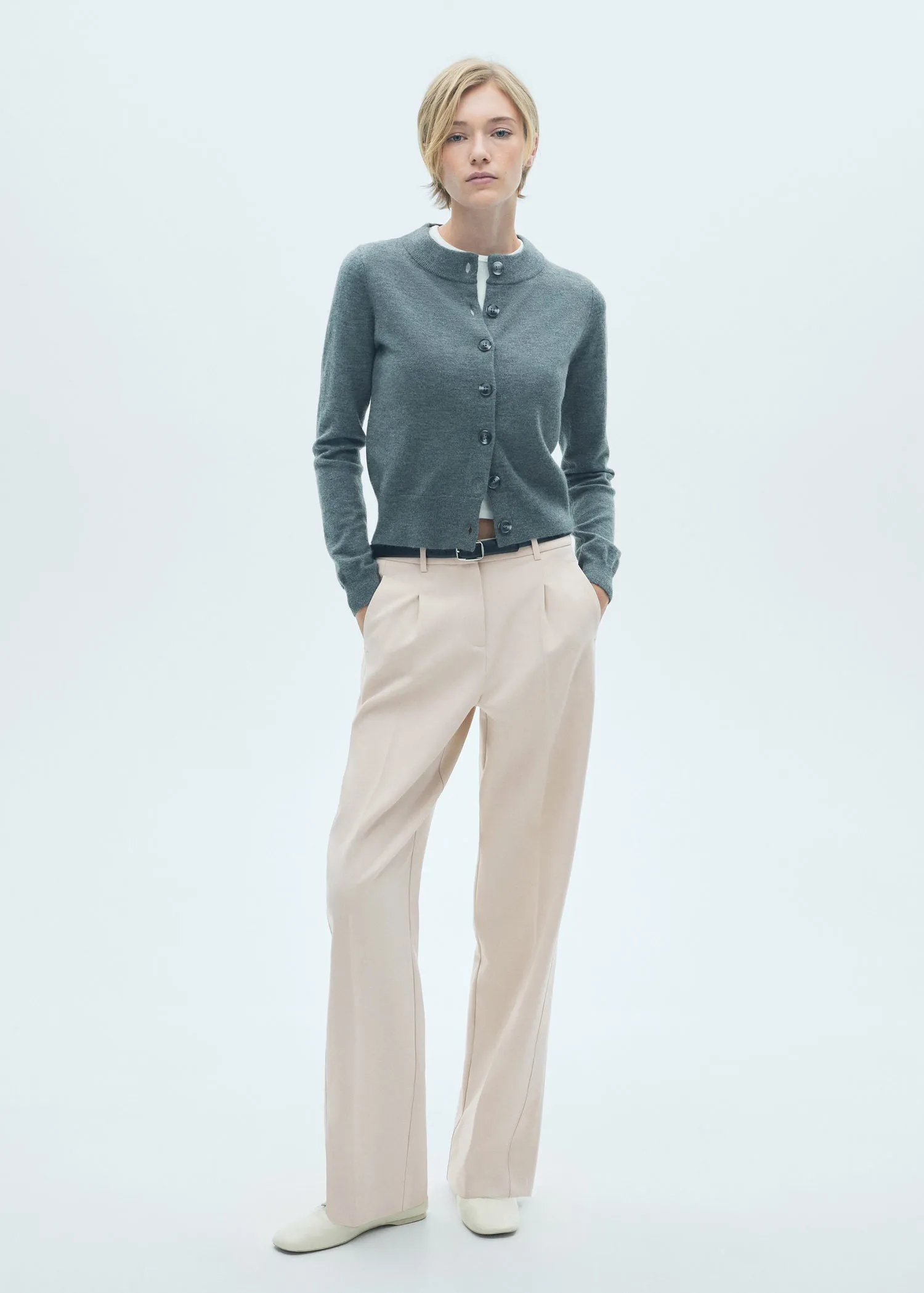 Pleated straight trousers - Light Beige