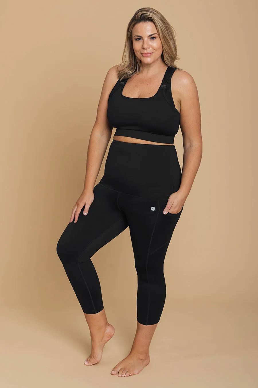 Postpartum Leggings With Pockets 7/8 Length - Black