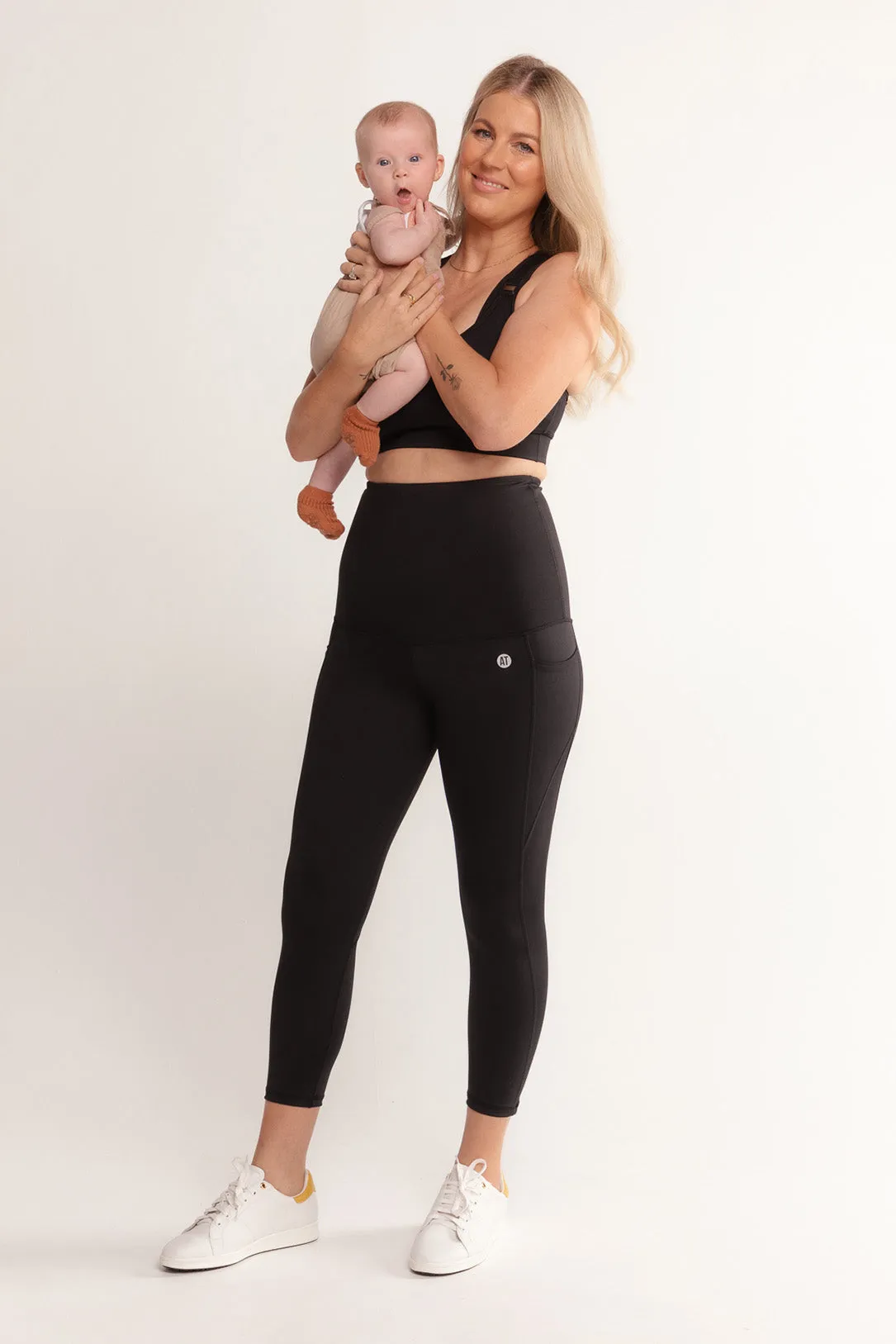 Postpartum Leggings With Pockets 7/8 Length - Black