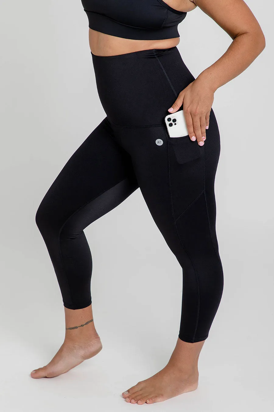 Postpartum Leggings With Pockets 7/8 Length - Black