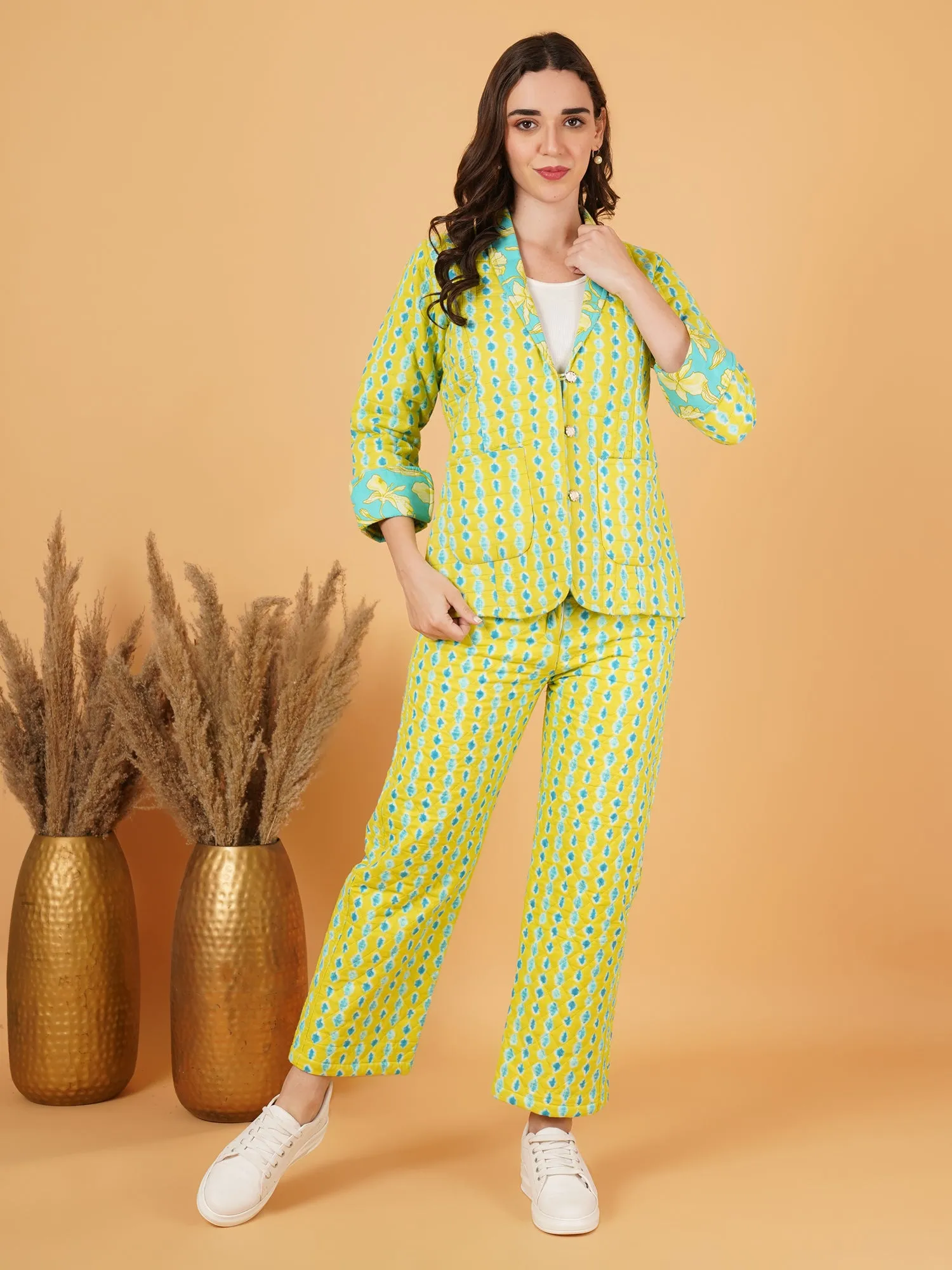 Printed Cotton Blazer with Matching Trouser For Women