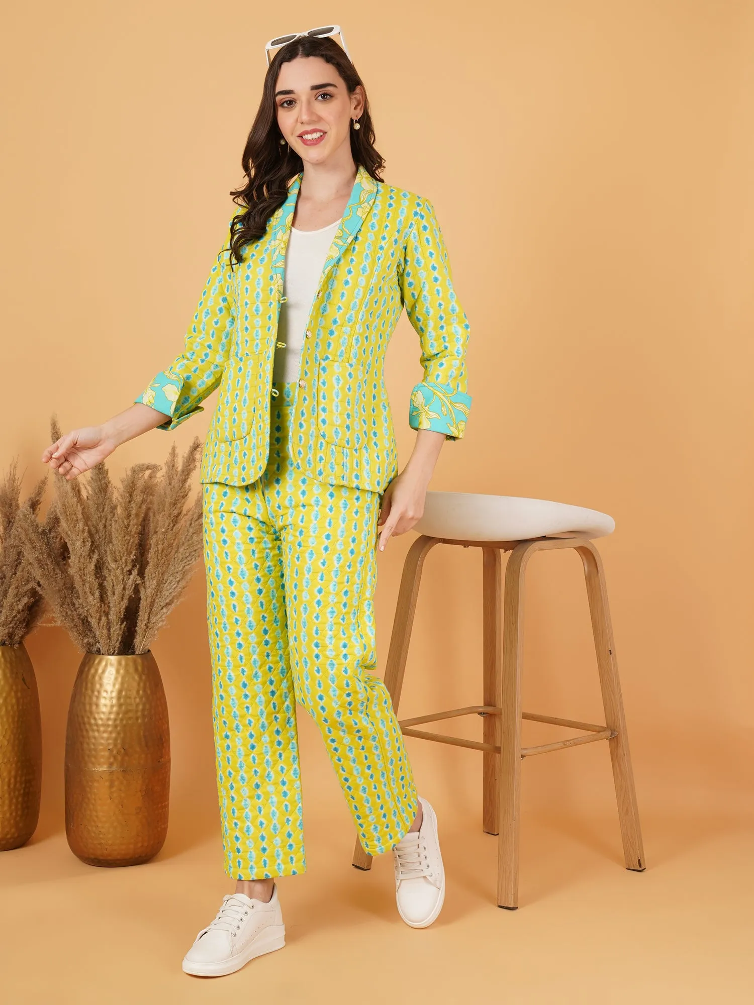 Printed Cotton Blazer with Matching Trouser For Women