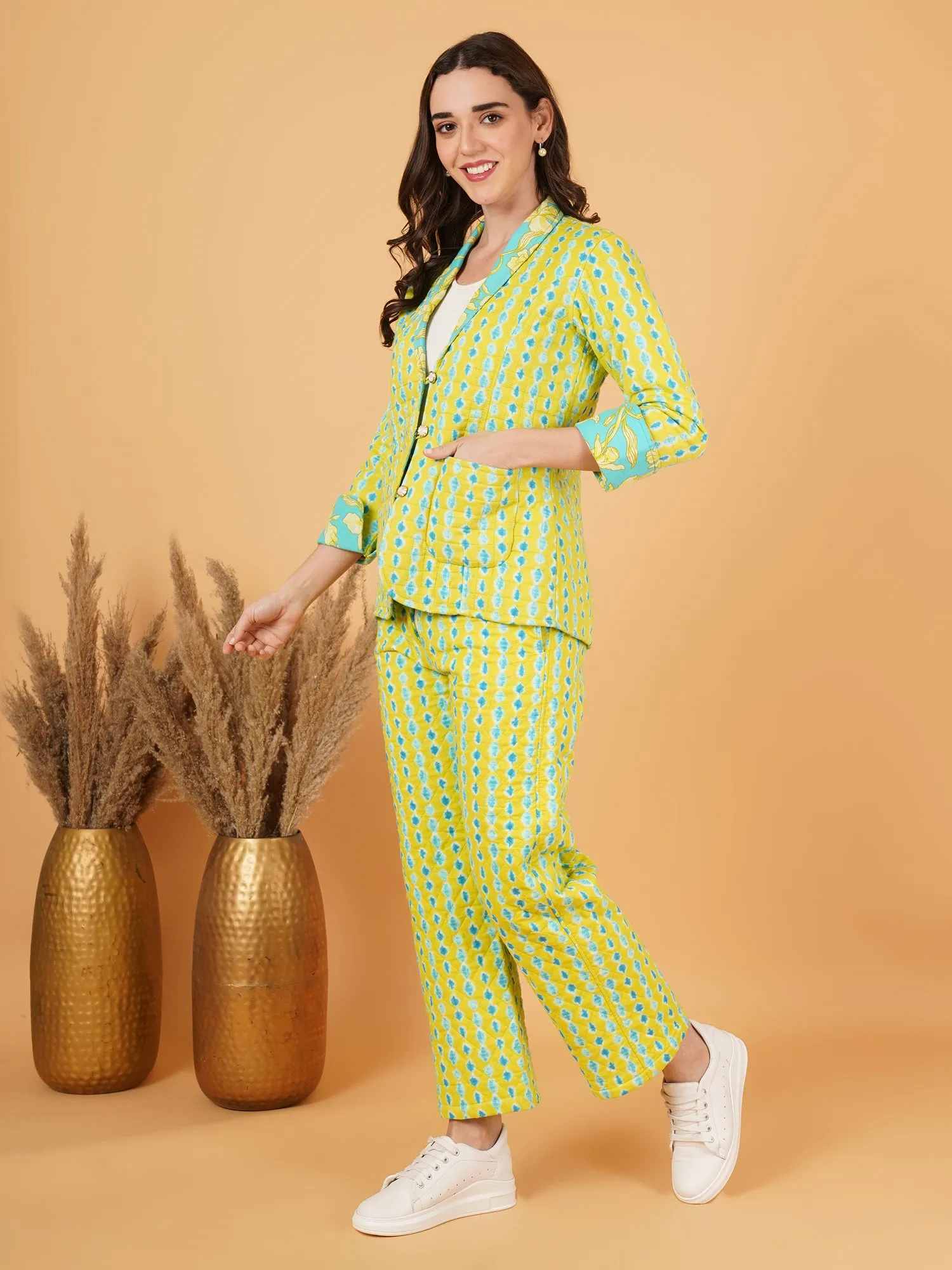 Printed Cotton Blazer with Matching Trouser For Women