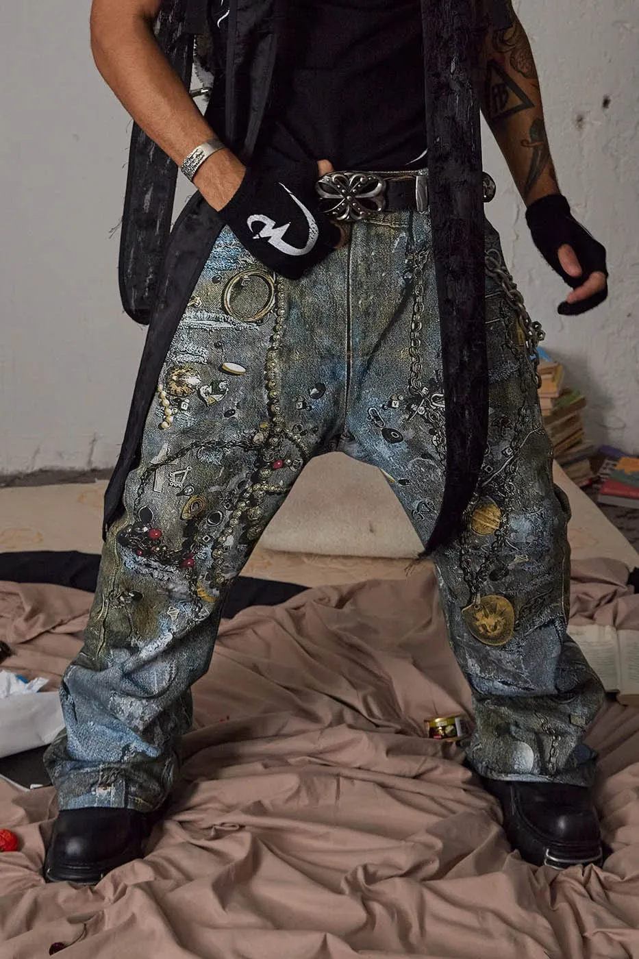 Punk Chain Studded Jeans