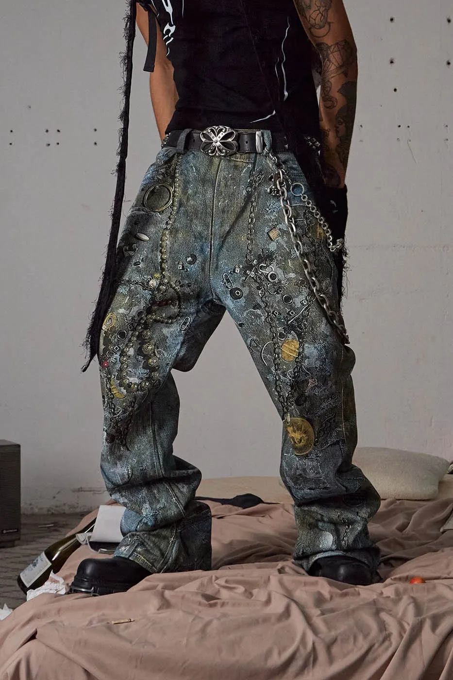 Punk Chain Studded Jeans