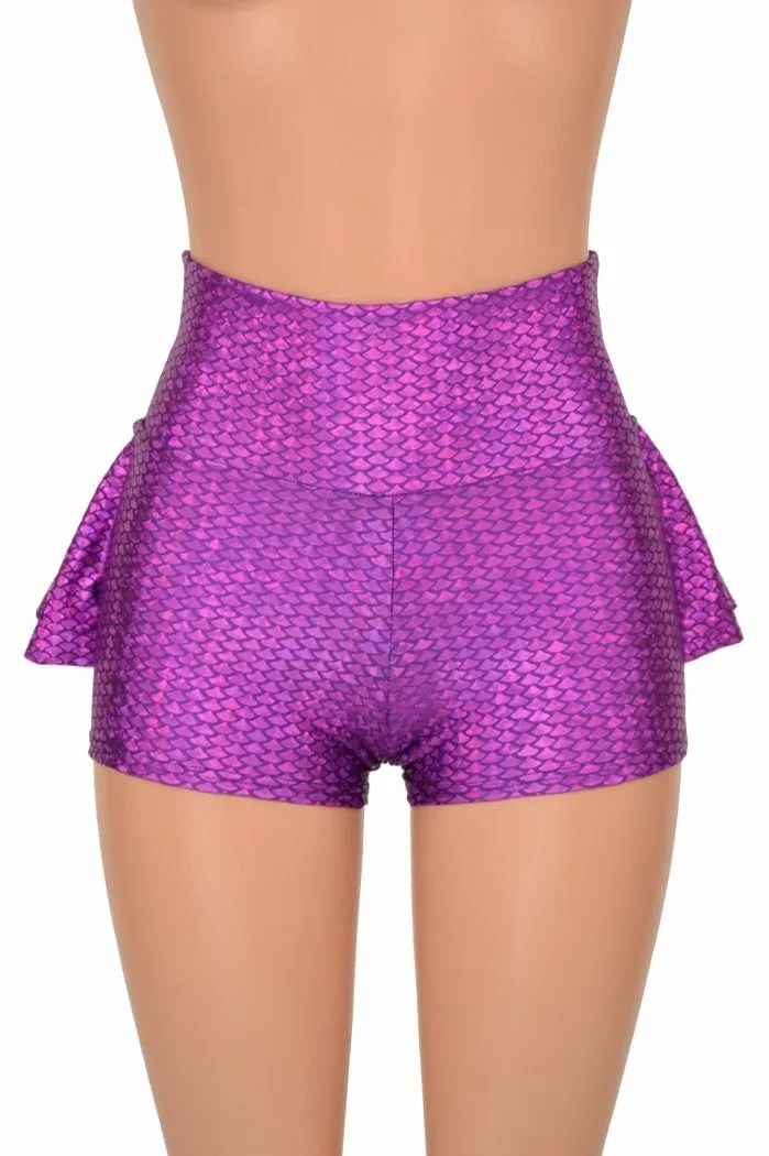 Purple Fish Scale Ruffle Rump Shorts