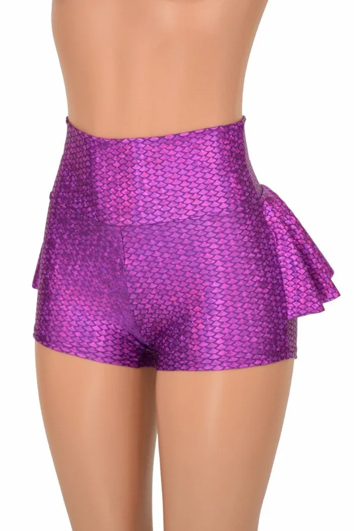 Purple Fish Scale Ruffle Rump Shorts