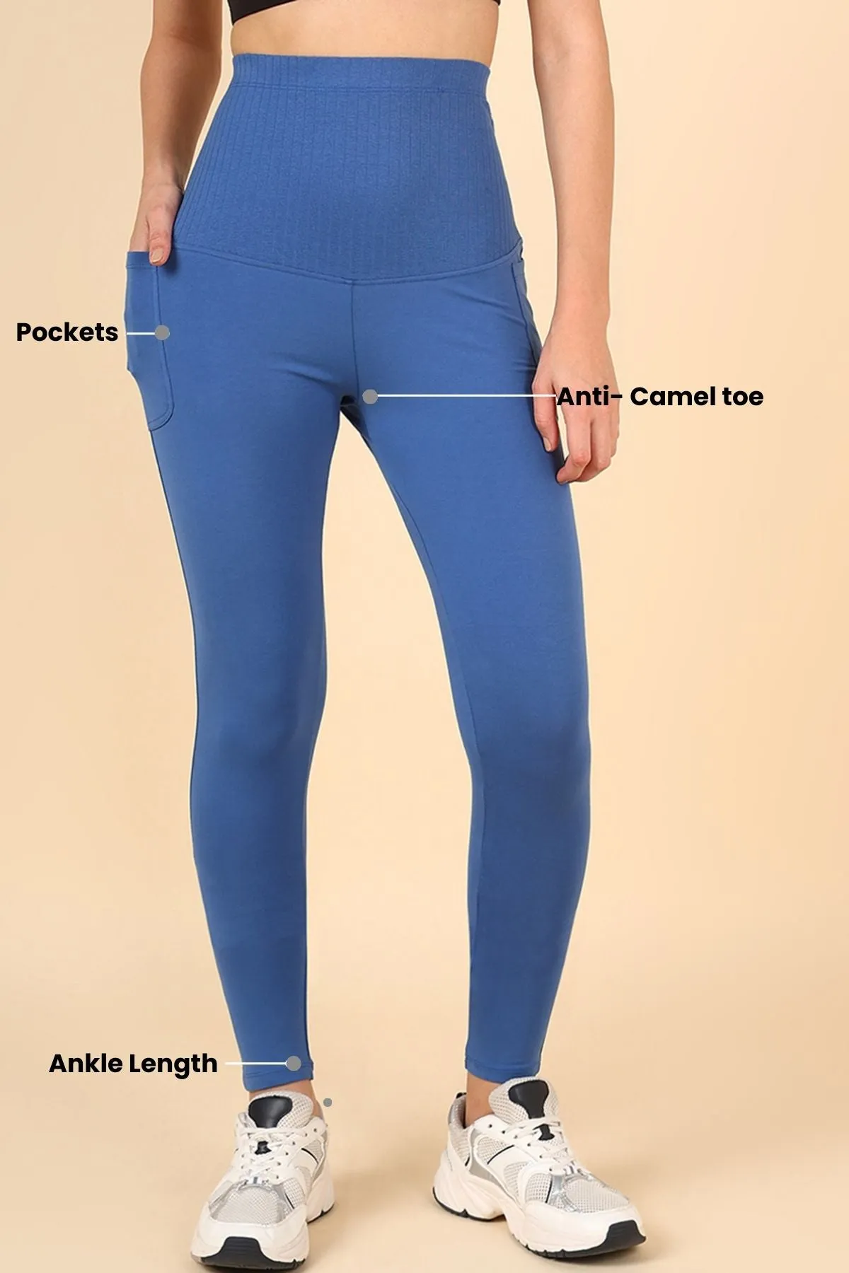 Ribbed Cotton Blue Maternity Legging (Pregnancy & Postpartum)