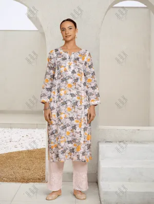 Saba Chikankari Kurta in Mul cotton in Grey Floral