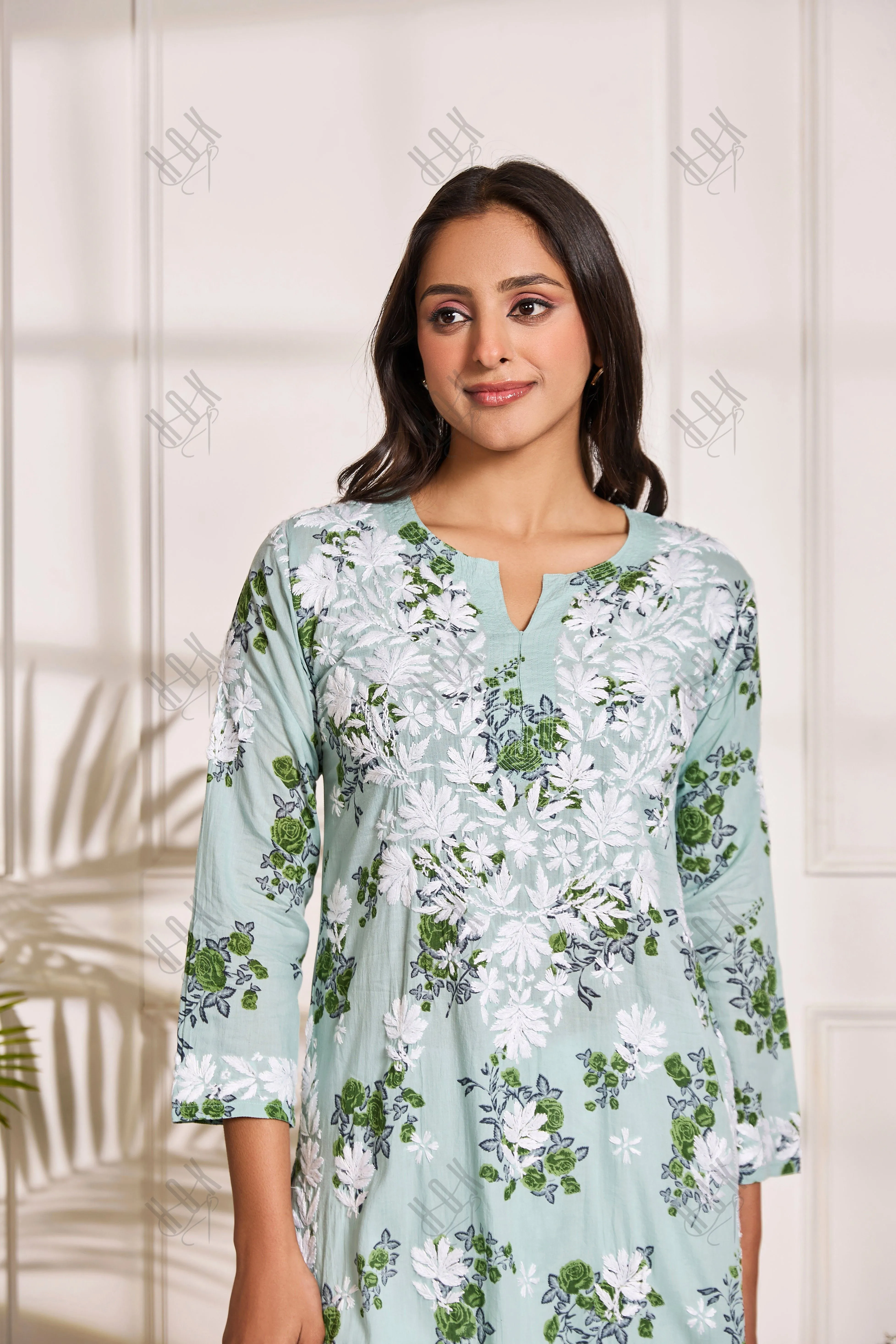 Saba Chikankari Kurta in Mul cotton in Mint Green