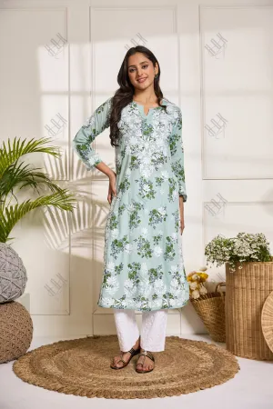 Saba Chikankari Kurta in Mul cotton in Mint Green