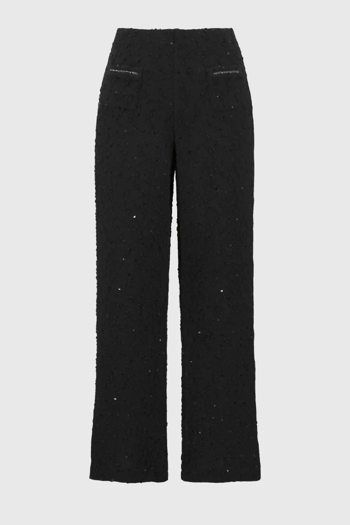 Sequins Bouclé Wide-Leg Pull-On Pants