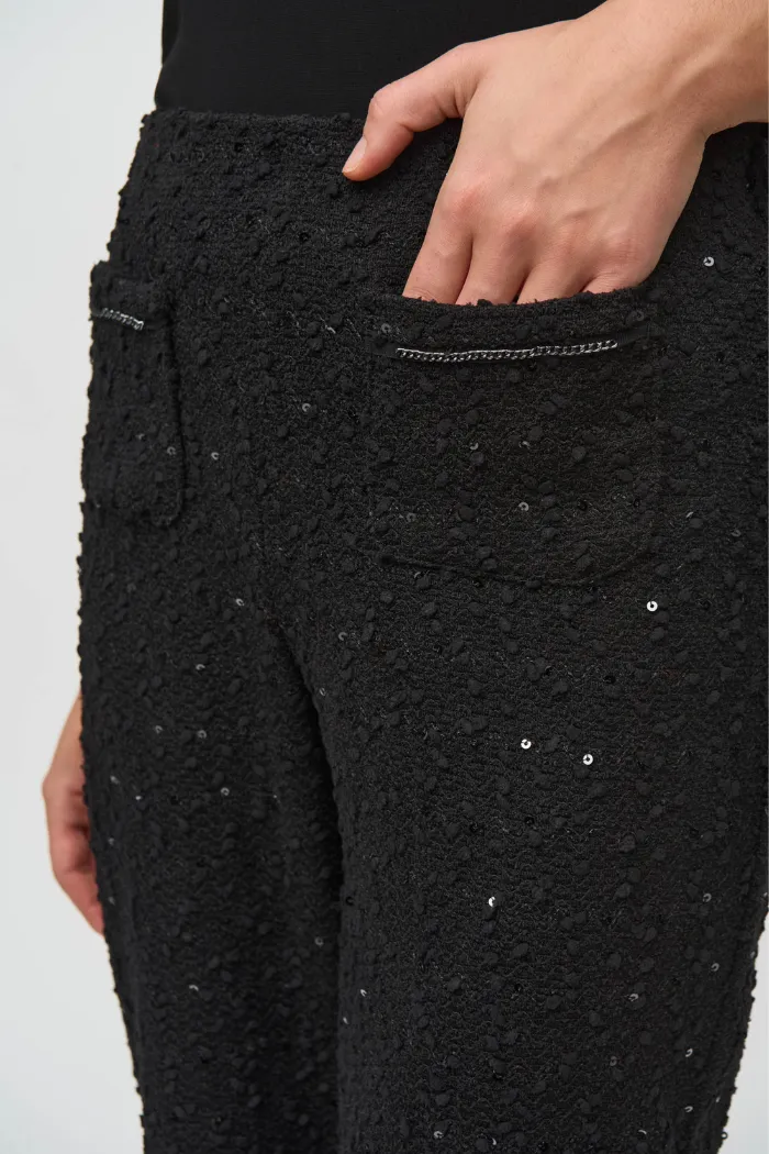 Sequins Bouclé Wide-Leg Pull-On Pants