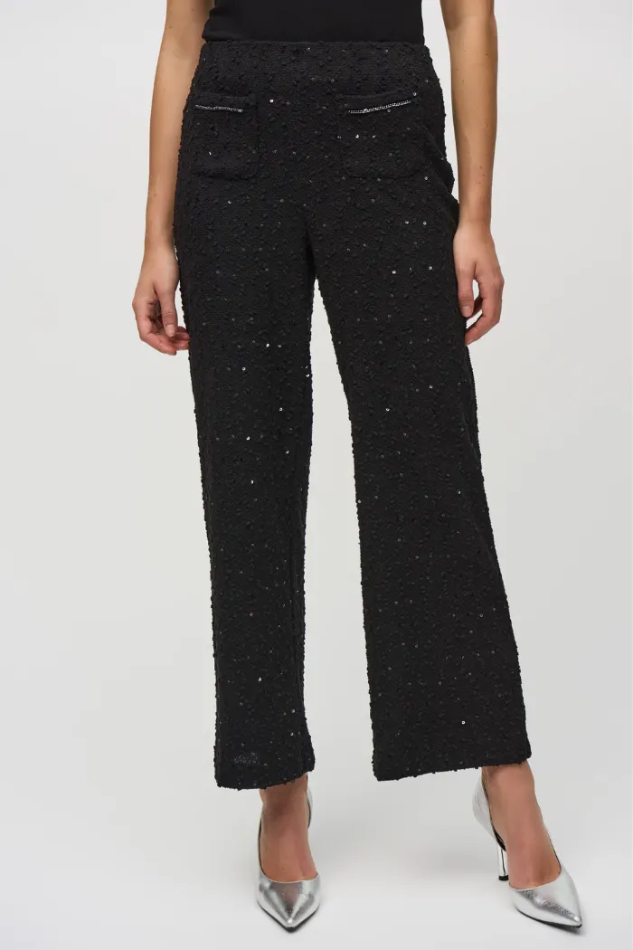 Sequins Bouclé Wide-Leg Pull-On Pants