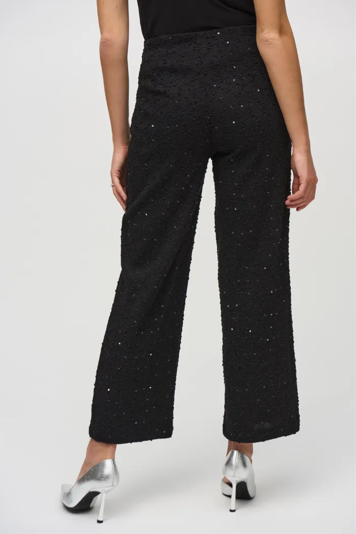 Sequins Bouclé Wide-Leg Pull-On Pants