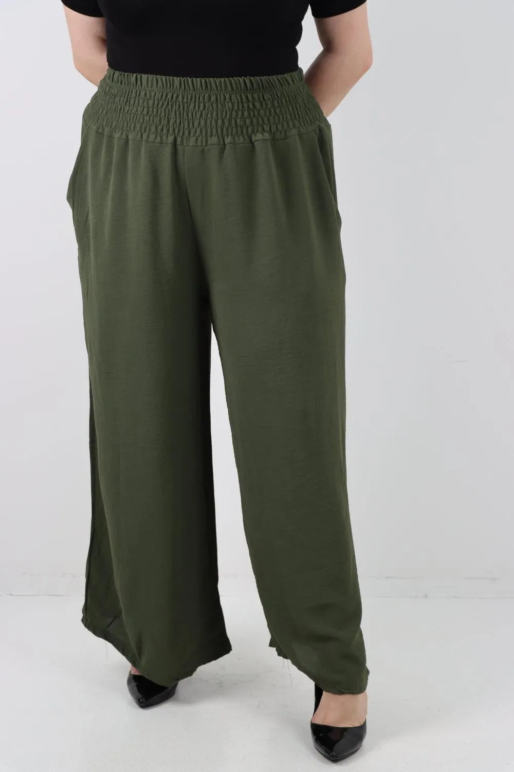 Shirred Waist Side Pockets Trouser